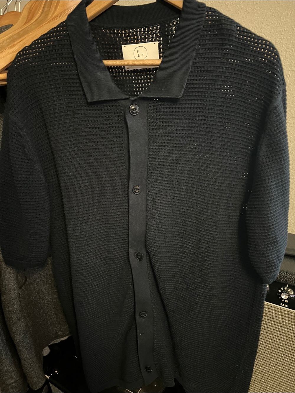 Navy Knit Polo Short Sleeve Cardigan Sweater